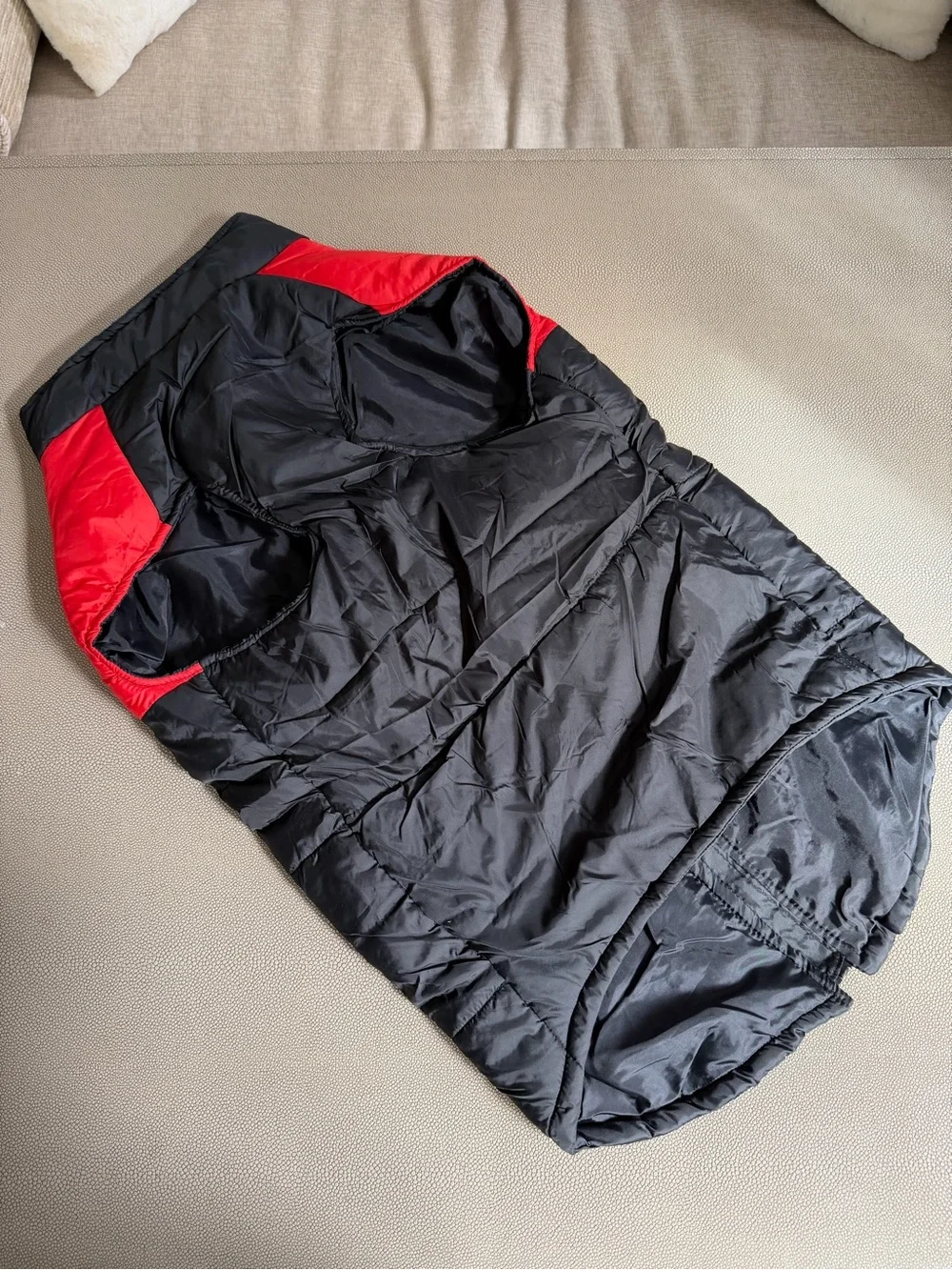 Dog Puffer Vest Jacket - Black with Red Accent